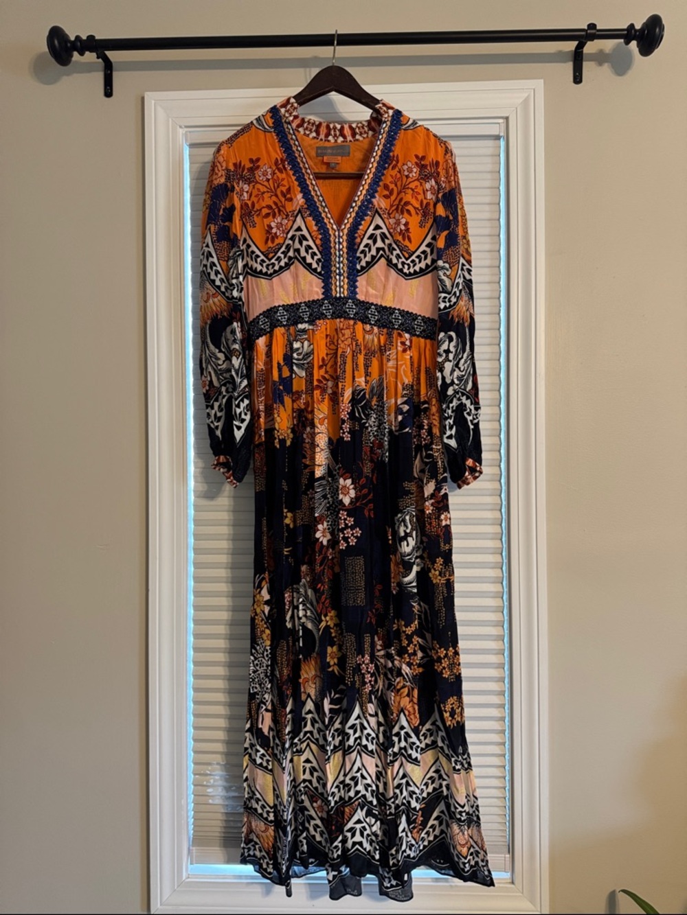 Boho Floral V-Neck Maxi Dress in Orange and Black